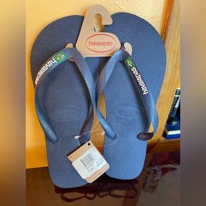 HAVAIANAS Men's Brazil Logo Flip-Flop Sandals Size 12 - Navy Blue